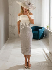 Homecoming Dress Bodycon, Sheath/Column Off-the-Shoulder Tea-Length Lace Mother of the Bride Dresses