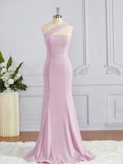 Gold Dress, Sheath/Column One-Shoulder Floor-Length Stretch Crepe Bridesmaid Dresses