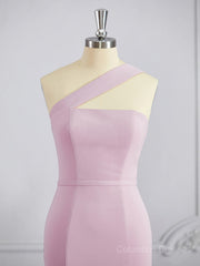 Grad Dress, Sheath/Column One-Shoulder Floor-Length Stretch Crepe Bridesmaid Dresses