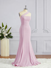 Beach Dress, Sheath/Column One-Shoulder Floor-Length Stretch Crepe Bridesmaid Dresses