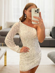 Bridesmaid Dress White, Sheath/Column One-Shoulder Short/Mini Homecoming Dresses