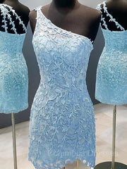 Party Dresse Idea, Sheath/Column One-Shoulder Short/Mini Lace Applique Homecoming Dresses