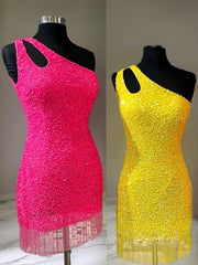 Prom Dresses Prom Dress, Sheath/Column One-Shoulder Short/Mini Velvet Sequins Homecoming Dresses