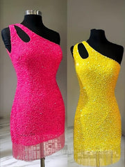 Prom Dress Prom Dresses, Sheath/Column One-Shoulder Short/Mini Velvet Sequins Homecoming Dresses