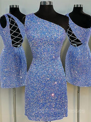 Bachelorette Party Theme, Sheath/Column One-Shoulder Short/Mini Velvet Sequins Homecoming Dresses