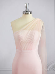 Evening Dress, Sheath/Column One-Shoulder Sweep Train Stretch Crepe Bridesmaid Dresses