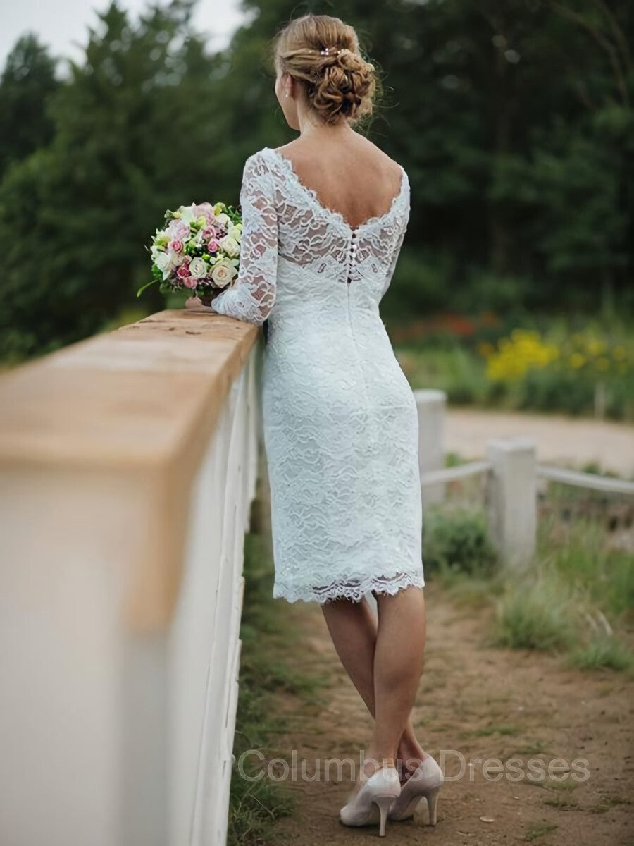 Wedding Dresses For Beach Weddings, Sheath/Column Scoop Knee-Length Lace Wedding Dresses