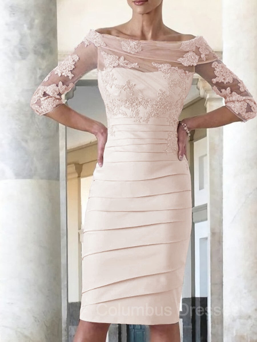Prom Dressed 2037, Sheath/Column Scoop Knee-Length Satin Mother of the Bride Dresses With Appliques Lace