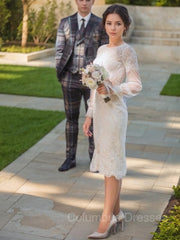 Wedding Dress Under 1007, Sheath/Column Scoop Tea-Length Lace Wedding Dress