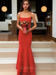 Prom Dress Near Me, Sheath/Column Spaghetti Straps Floor-Length Stretch Crepe Prom Dresses