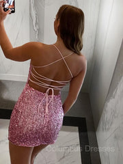 Prom Dress Color, Sheath/Column Spaghetti Straps Short/Mini Velvet Sequins Homecoming Dresses