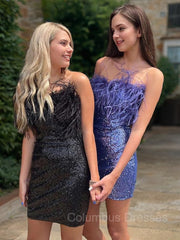 Homecoming Dress 2039, Sheath/Column Strapless Short/Mini Sequins Homecoming Dresses With Feather