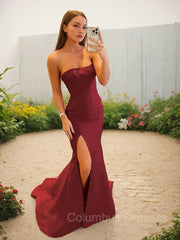 Homecomeing Dresses Vintage, Sheath/Column Strapless Sweep Train Stretch Crepe Evening Dresses With Leg Slit