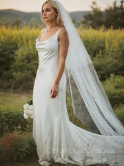 Wedding Dressing Accessories, Sheath/Column Straps Court Train Elastic Woven Satin Wedding Dresses