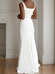 Wedding Dress For Over 56, Sheath/Column Straps Floor-Length Stretch Crepe Wedding Dresses