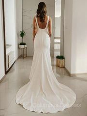 Wedding Dresses A Line Romantic, Sheath/Column Straps Sweep Train Stretch Crepe Wedding Dresses