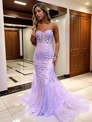 Bridesmaids Dress Beach, Sheath/Column Sweetheart Court Train Tulle Prom Dresses With Appliques Lace