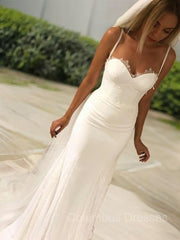 Wedding Dress Fitted, Sheath/Column Sweetheart Sweep Train Lace Wedding Dresses