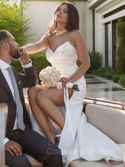 Wedding Dress Chic, Sheath/Column Sweetheart Sweep Train Satin Wedding Dresses With Leg Slit