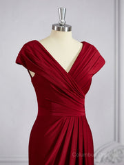Bridesmaid Dresses Fall Colors, Sheath/Column V-neck Floor-Length Jersey Mother of the Bride Dresses With Ruffles