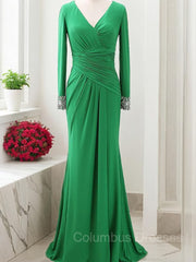 Party Dresses Casual, Sheath/Column V-neck Sweep Train Jersey Mother of the Bride Dresses With Ruffles