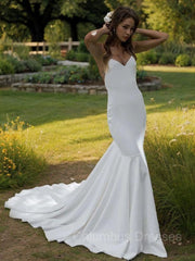 Wedding Dress Strap, Sheath/Column V-neck Sweep Train Stretch Crepe Wedding Dresses