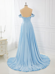 Party Dresses Designer, Sheath Jersey Off-the-Shoulder Pleated Sweep Train Dress