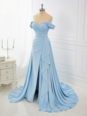 Party Dress Designer, Sheath Jersey Off-the-Shoulder Pleated Sweep Train Dress