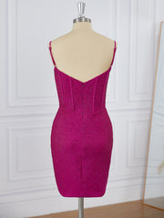 Prom Dress Red, Sheath Jersey Spaghetti Straps Beading Corset Short/Mini Dress