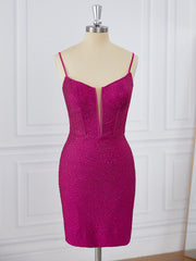 Prom Dress Sales, Sheath Jersey Spaghetti Straps Beading Corset Short/Mini Dress