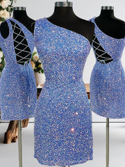 Bridesmaid Dresses Colorful, Sheath One-Shoulder Sequin Short/Mini Velvet Sequins Dress
