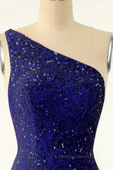 Party Dress Couple, Sheath One Shoulder Sequins Strap Back Mini Homecoming Dress