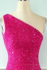 Bridesmaids Dresses With Sleeves, Sheath One Shoulder Straps Back Sequins Mini Homecoming Dress