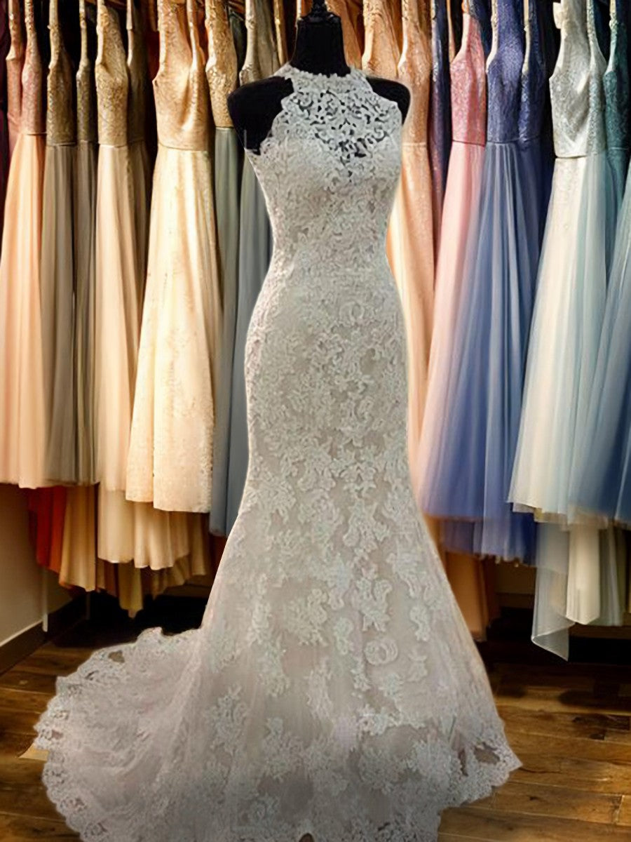 Wedding Dresses Costs, Sheath Scoop Applique Sweep Train Lace Wedding Dress