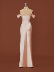 Wedding Bouquet, Sheath Silk Like Satin Cold Shoulder Pleated Floor-Length Corset Dress