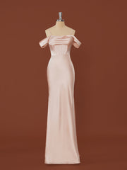 Bachelorette Party Theme, Sheath Silk Like Satin Cold Shoulder Pleated Floor-Length Corset Dress