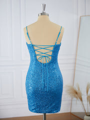 Prom Dresses Patterns, Sheath Spaghetti Straps Sequin Short/Mini Dress