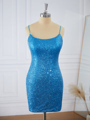 Prom Dresses Pattern, Sheath Spaghetti Straps Sequin Short/Mini Dress
