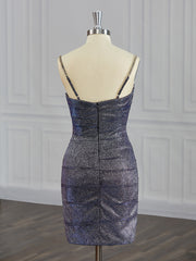 Homecomeing Dresses Blue, Sheath Square Ruffles Short/Mini Dress