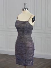 Homecoming Dress Blue, Sheath Square Ruffles Short/Mini Dress