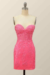 Party Dress For Christmas, Sheath Strapless Appliques Lace-Up Back Mini Homecoming Dress