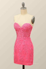 Party Dresses Christmas, Sheath Strapless Appliques Lace-Up Back Mini Homecoming Dress