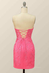 Party Dress After Wedding, Sheath Strapless Appliques Lace-Up Back Mini Homecoming Dress