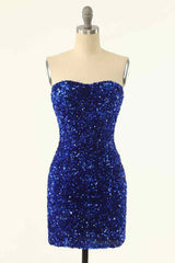 Party Dress Fall, Sheath Strapless Sequins Mini Homecoming Dress