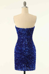 Party Dress For Ladies, Sheath Strapless Sequins Mini Homecoming Dress