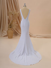 Wedding Dresses Color, Sheath Stretch Crepe V-neck Court Train Wedding Dress