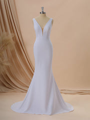 Wedding Dresses Colors, Sheath Stretch Crepe V-neck Court Train Wedding Dress