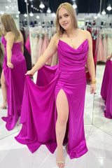 Sheath Sweetheart Hot Pink Long Prom Dress with Split Front