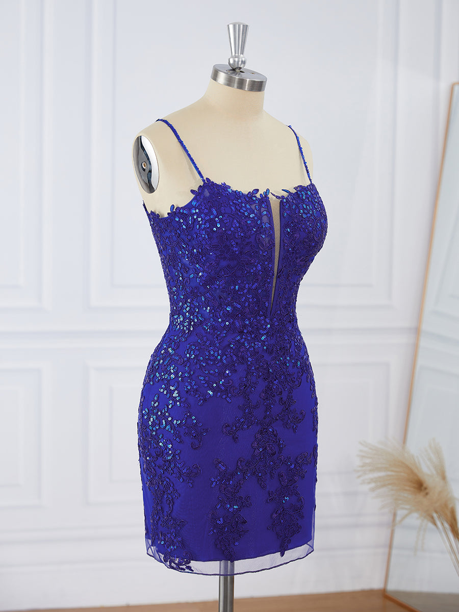Prom Dresses 2033 Fashion Outfits, Sheath Tulle Spaghetti Straps Appliques Lace Corset Short/Mini Dress
