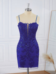 Prom Dresse 2033, Sheath Tulle Spaghetti Straps Appliques Lace Corset Short/Mini Dress